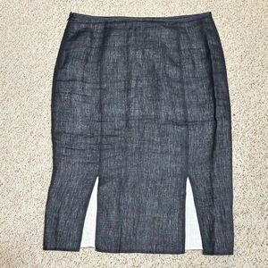 Luisa Beccaria 100% Linen Made in Italy Elegant Black Pencil Skirt wfront splits